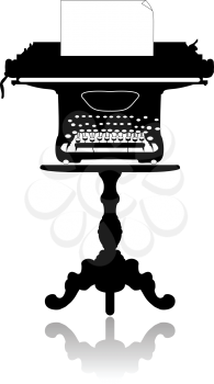 Silhouette of an old typewriter with a sheet of paper, standing on the coffee table.