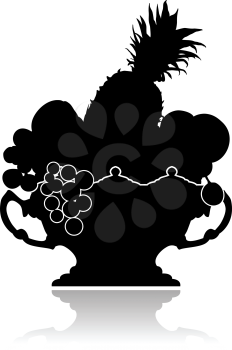 Silhouette of a graceful vase with fruit on on a white background.
