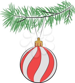 Christmas toy on a branch of a fur-tree isolated on white. There is a variant in the vector.