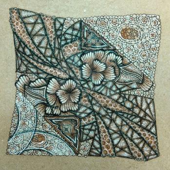 Abstract drawing in the style of zenart. Flowers and precious stone.