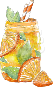 Watercolor painting Lemonade. Isolated on white. Watercolor sketch. Drawn by hand. Design for card, poster or wallpaper. There is an option in the vector.