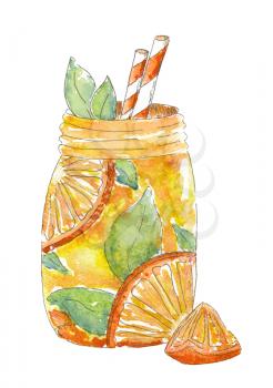 Watercolor painting Lemonade. Isolated on white. Watercolor sketch. Drawn by hand. Design for card, poster or wallpaper.