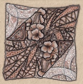 Abstract drawing in the style of zenart. Flowers and precious stone.