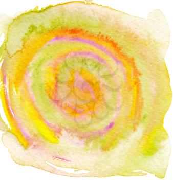 Sunny, summer, joyful frame illustration. Grunge aquarelle painted paper textured canvas for vintage design, invitation card, template. Creative wet ink effect turquoise color watercolor background.