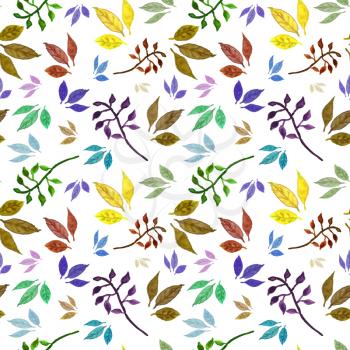 Seamless watercolor pattern with colorful leaves. Isolated on white. Design for card, poster or wallpaper.
