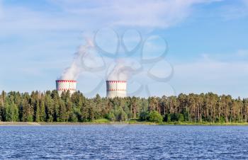 Cooling towers of KNPP on Lake Udomlya. Russia, Tver region.