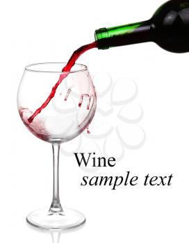 Red wine pouring on white background(with sample text)