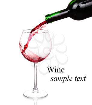 Red wine pouring on white background(with sample text)