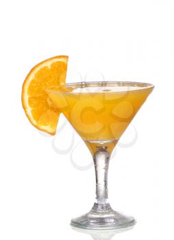 orange cocktail in a martini glass isolated on white background