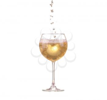 poured white wine on a white background