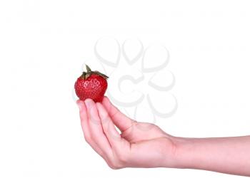 Female hand holding a strawberry