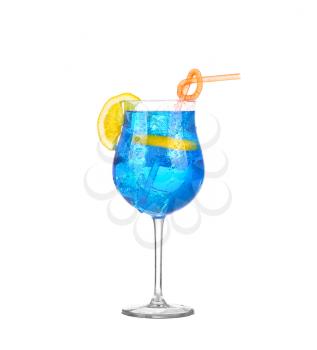 alcoholic cocktail with umbrella and tube isolated on white background
