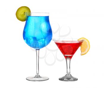 two red and blue cocktail isolated on white background
