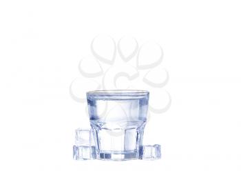 Glass of pure water with ice cubes. Isolated on white background