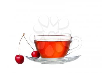 tea with cherry on white