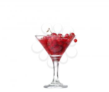 Water with red currants isolated on white