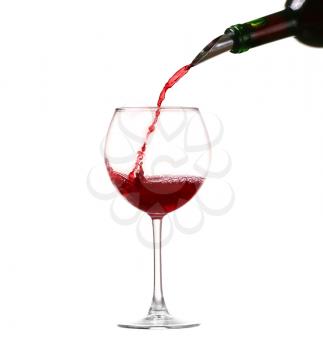 Wine collection - Splashing red wine in a glass. Isolated on white background and pourer