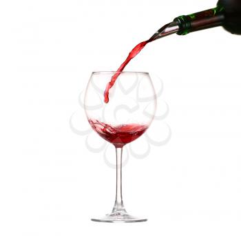 collage Wine collection - Splashing red wine in a glass. Isolated on white background and pourer
