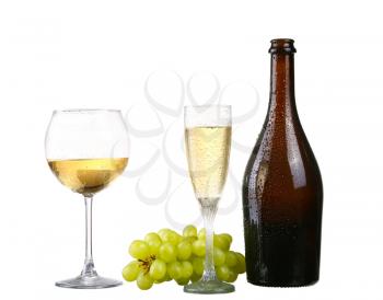 Glass of white wine on a white background and with soft shadow. The file includes a clipping path.