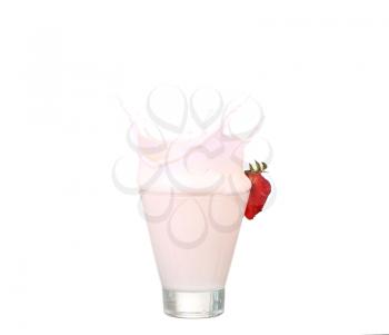 splashing strawberry into a milk glass