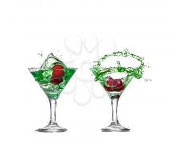  collage green cocktail with  isolated on white background