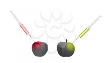 Collage apple getting color by bioengineering