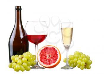 glass of red wine grapefruit isolated on a white background