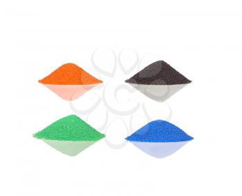 collage Colorful sand pile on white isolate