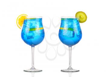 collage Sprite drinks whit sparkllng soda and ice in glass isolated on white