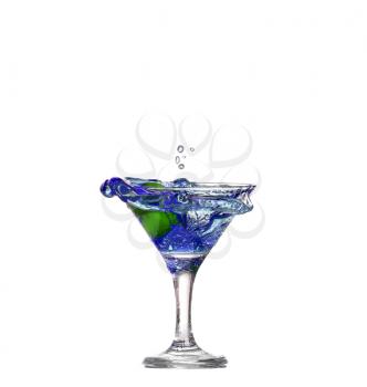  blue cocktail with splashes isolated on white background
