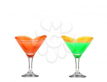 green and orange cocktail on white