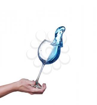 Blue alcoholic cocktail on white isolate splash