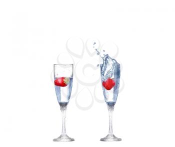 collage Glass of water isolated on a white background.