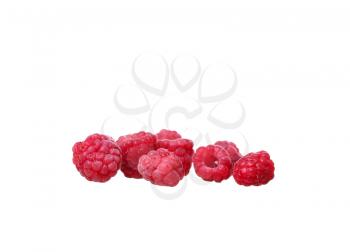 ripe red raspberry on white background