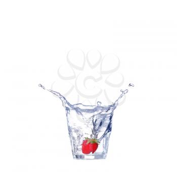 Strawberries, ice cubes into the glass