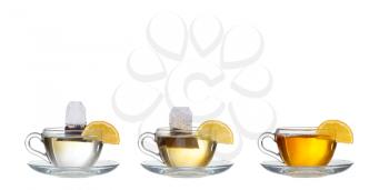 collage Tea in glass cup isolated on white background