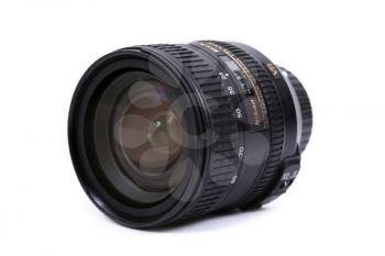 KYIV, UKRAINE - FEBRUARY 28, 2016:  Nikon 24-85mm f/3.5-4.5G VR ED AF-S lens for  DSLR Nikon Cameras.  Illustrative editorial for product isolated on white background.