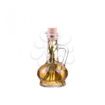 decanter with rosemary oil isolated on white background