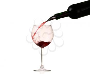 red wine glass on a white background, splash, pouring. Wine collection - Splashing red wine in a glass. Isolated on white background and pourer