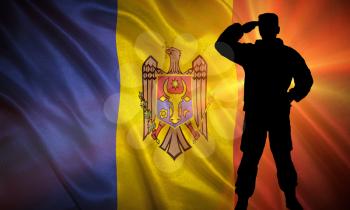 Flag with original proportions. Closeup of grunge flag of Moldova