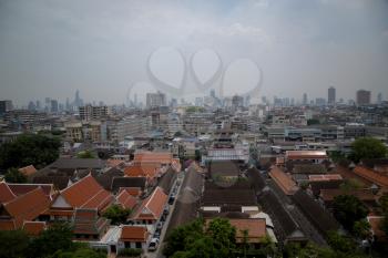 The view of Bangkok city during daylight from Golden mountain temple top. sunny day without clouds over bangkok