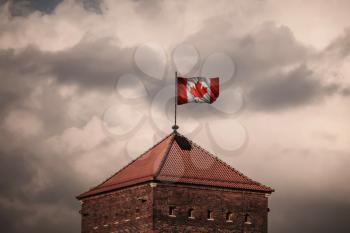 Flag with original proportions. Closeup of grunge flag of Canada