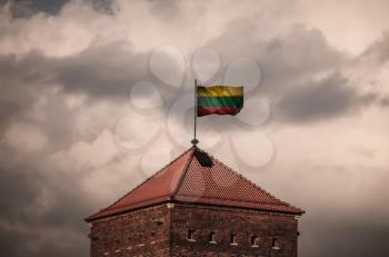 Flag with original proportions. Closeup of grunge flag of Lithuania