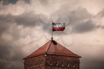 Flag with original proportions. Closeup of grunge flag of Poland