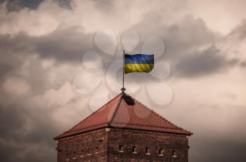 Flag with original proportions. Closeup of grunge flag of Ukraine