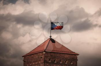 Flag with original proportions. Closeup of grunge flag of Czech Republic