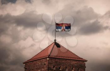 Flag with original proportions. Closeup of grunge flag of Republic of Serbia
