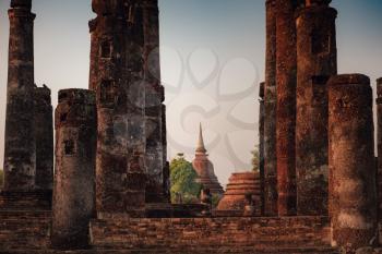 Wat Chana Songkhram. One of the largest chedis in Sukhothai. The temple was probably built in the 14th century. Its name translates to - temple of the won war. Sukhothai Historic Park. Thailand.