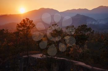 Pai Canyon Kong Lan in Mae hong son, northern Thailand. Beautiful sunset in scenic valley of Pai famous tourist attraction