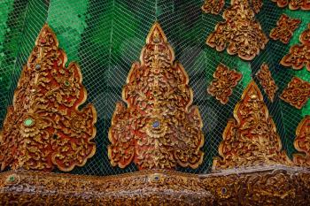 beautiful details of Thai fine arts at Buddhist temple. beautiful new temple near Chiang Mai, Thailand